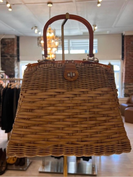 Handbags - Woven Rattan Handbag with Top Handle - Brown